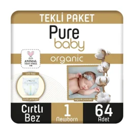 Pure Baby Organik Pamuklu Cırtlı Bez Tekli Paket 1