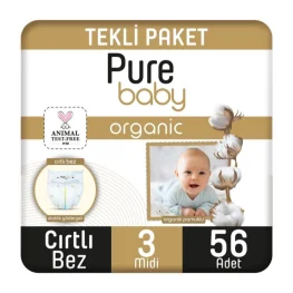 Pure Baby Organik Pamuklu Cırtlı Bez Tekli Paket 3