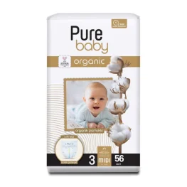 Pure Baby Organik Pamuklu Cırtlı Bez Tekli Paket 3