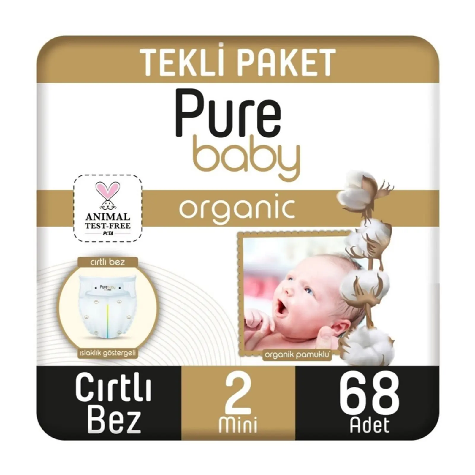 Pure Baby Organik Pamuklu Cırtlı Bez Tekli Paket